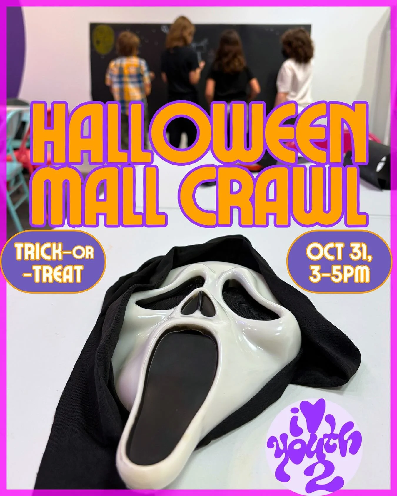 Join ILYouth2 and over a dozen other small mall businesses HALLOWEEN DAY from 3-5pm for a special Trick-or-Treat @lloydmallcrawl!!!!

We&rsquo;ll have candy, crafts, music, and a special discount for Autumn Arts Camp! Come visit then wander the mall 