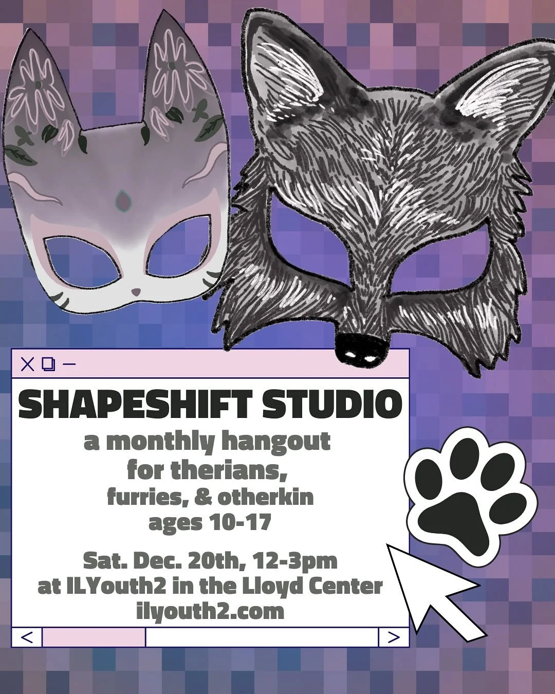 🐺🐾 SATURDAY, 12-3pm!!! Our therian campers howled and we listened!! We invite folks age 10-17 to our first Shapeshift Studio &mdash;  a monthly creative hangout for young therians and other youth who are interested in or curious about therians (oth