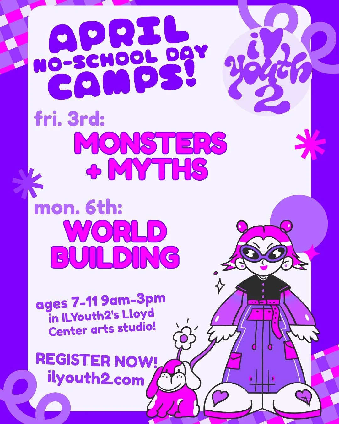 There are two no-school days coming up, so we&rsquo;re bringing you two new camps! Monsters + Myth (Friday, April 3rd) and World Building (Monday, April 6th)!

🧌 Ages 7-11!
🐦&zwj;🔥 Do one or both days!
🐉 9am-3pm in our Lloyd Center art studio!
🧚