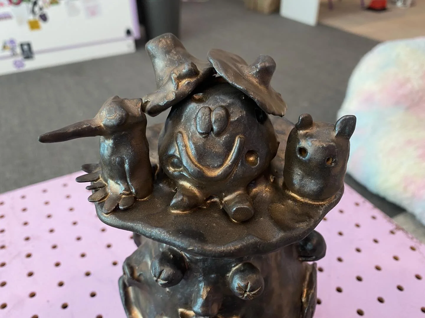 This (slightly cursed 😂) collaborative sculpture from last summer&rsquo;s clay camp with @erika_rier has made its way from her studio back to ours! Erika is back for her third summer with us, this time co-teaching a game-design camp with ILYouth2 di