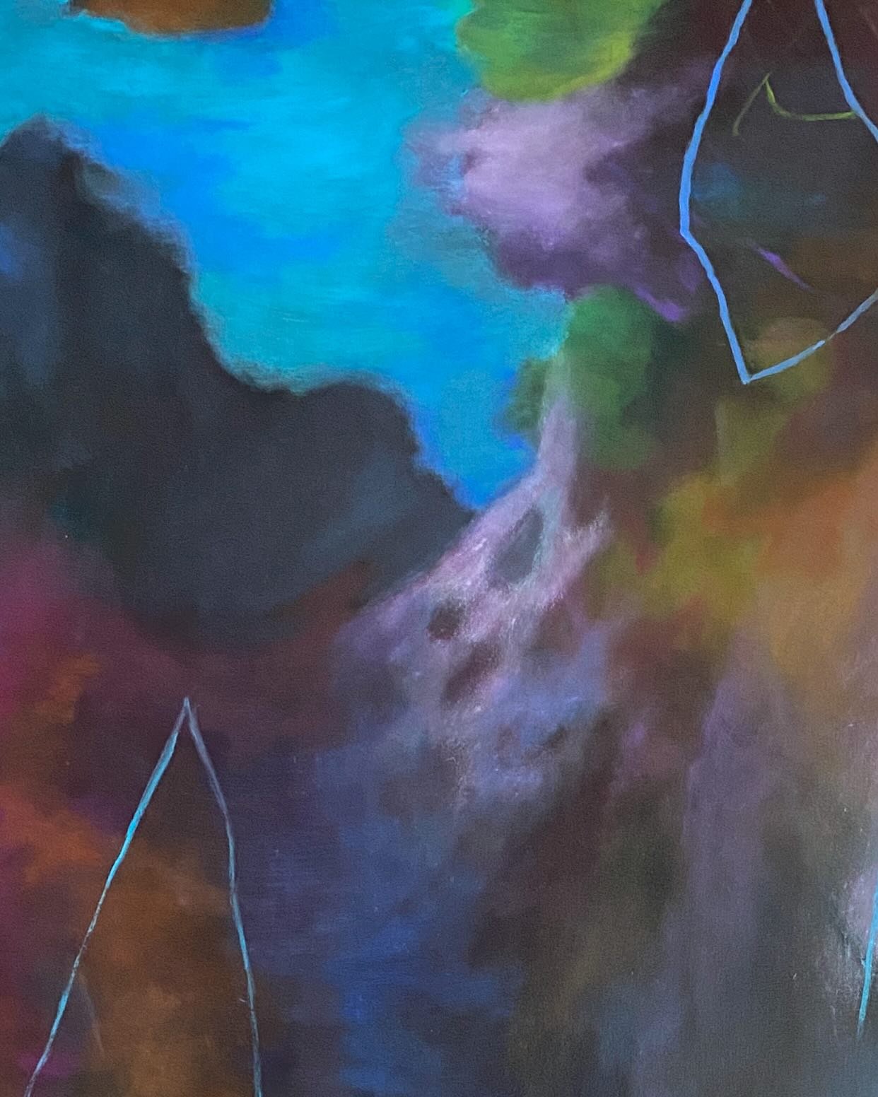 Getting to the finish line with this long awaited painting&hellip;some just take their own good time to come to life&hellip;mystical magical places ✨
.
.
.
.
#abstractpainting #magicalpainting #sydneyartists #oilpainting #abstraction #colorjoy #conte