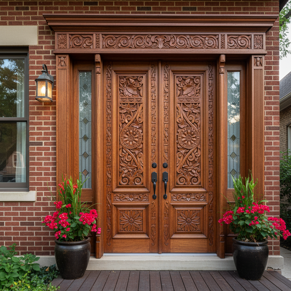 Statement Entry: Traditional Colombian Carved Exterior Door