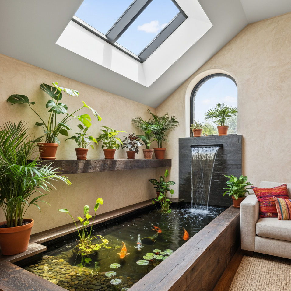 Zen Atrium: Indoor Water Feature with Skylight