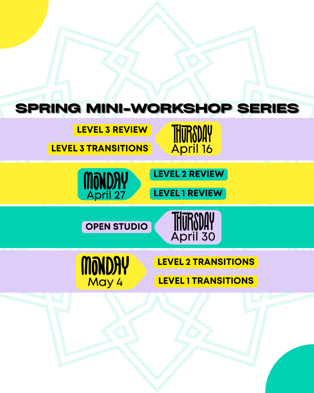 Level 1 Transitions (Spring Mini-Workshop Series)