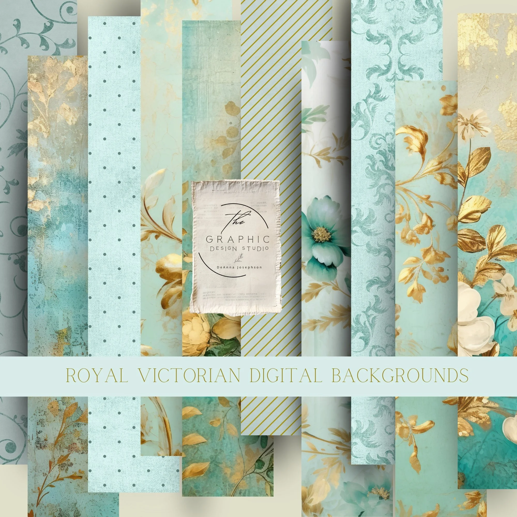 Shabby chic floral papers teal