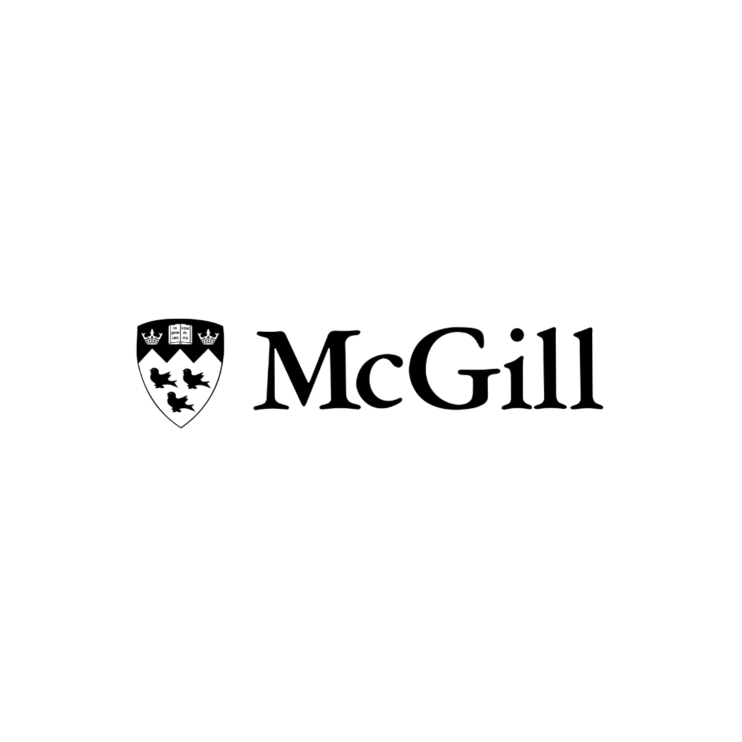 McGill logo with a shield crest featuring three birds, three crowns, and mountain peaks, next to the word 'McGill' in black text.