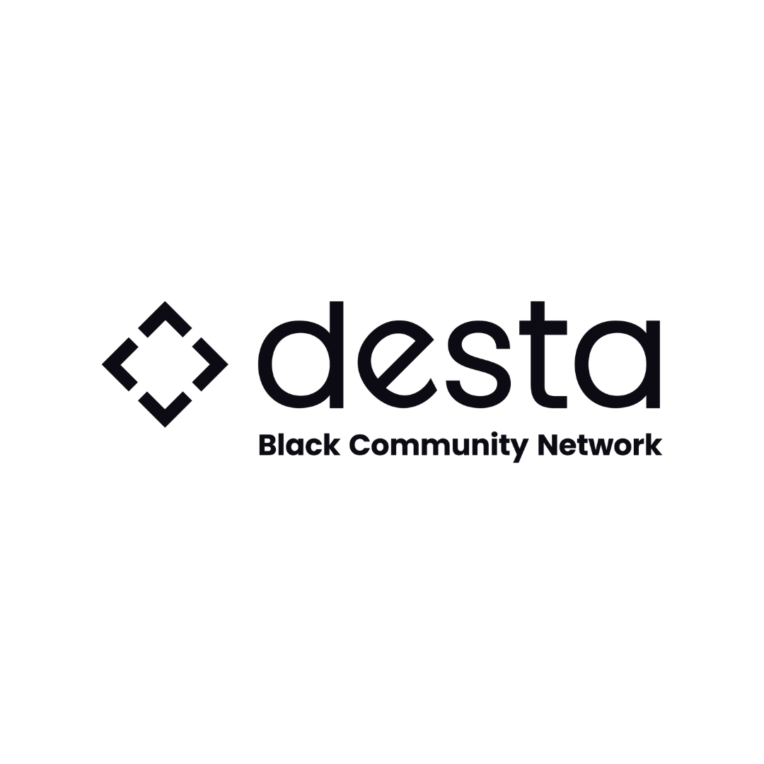 Desta Black Community Network logo in black text and icon on a white background.