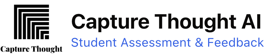 Capture Thought AI logo with black and white design and text 'Capture Thought AI' in bold, and blue text 'Student Assessment & Feedback'.