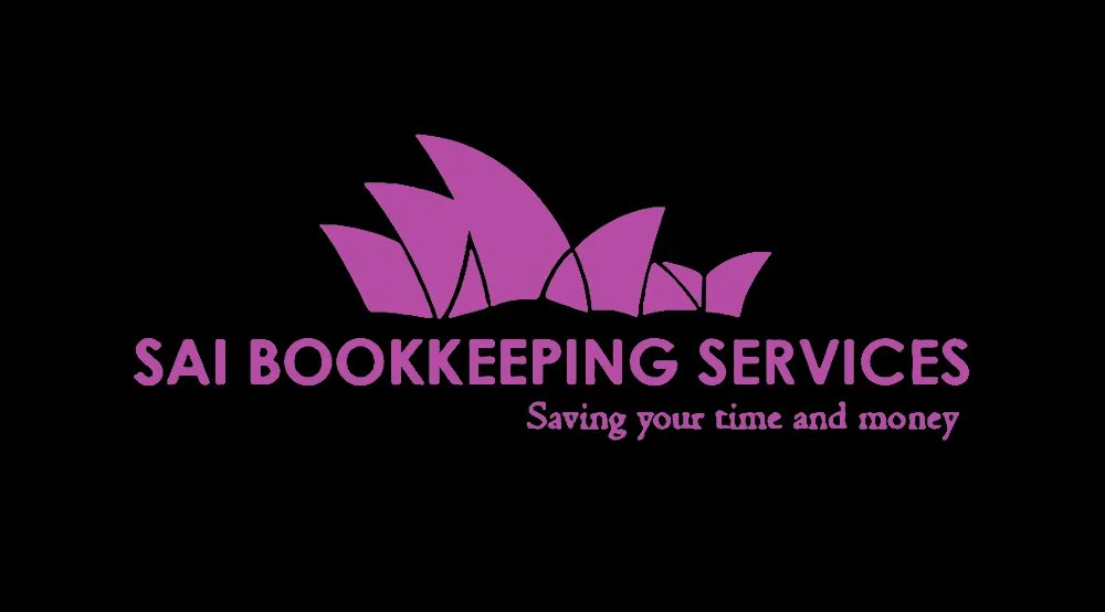 Logo of Sai Bookkeeping Services with an abstract symbol resembling buildings, and the slogan "Saving your time and money."
