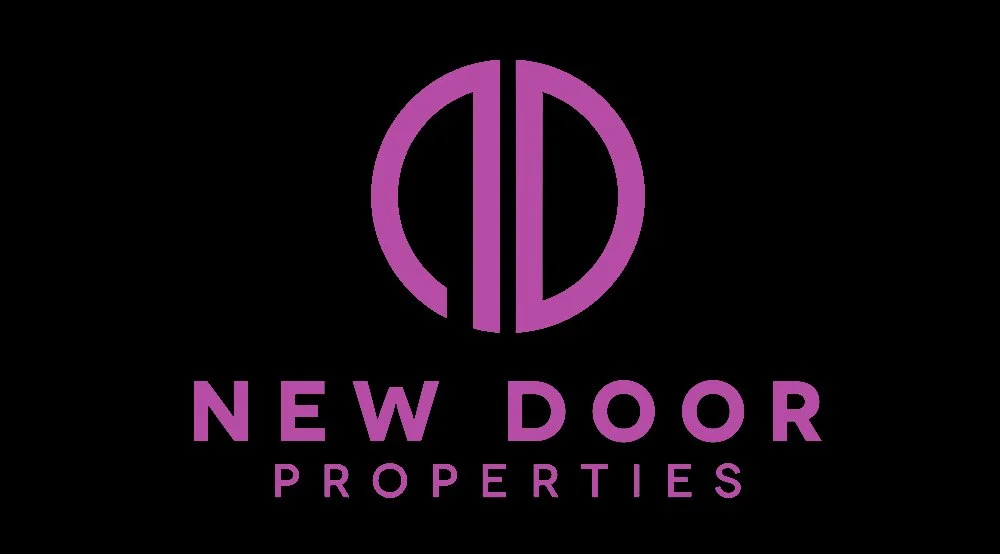 Logo for New Door Properties with a black background and white text.