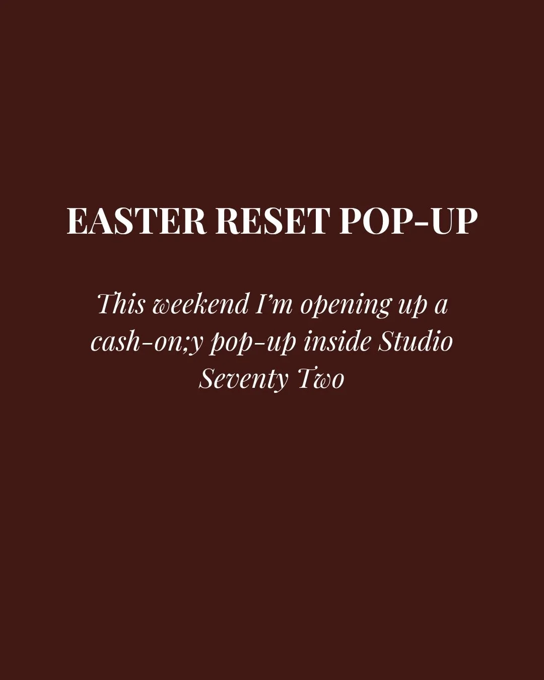 This Easter weekend&hellip; I&rsquo;m opening up something special inside Studio Seventy Two 🐣

THE EASTER RESET POP-UP

For 2 days only, you&rsquo;ll have access to our most in-demand services at special pop-up pricing:
- Big Daddy Sauna
- Lymphati