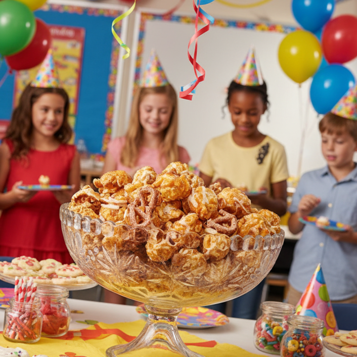 gourmet popcorn with white chocolate and pretzel