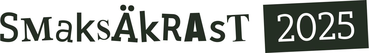Text med orden 'SmakSäkraST 2025' på en svart bakgrund.