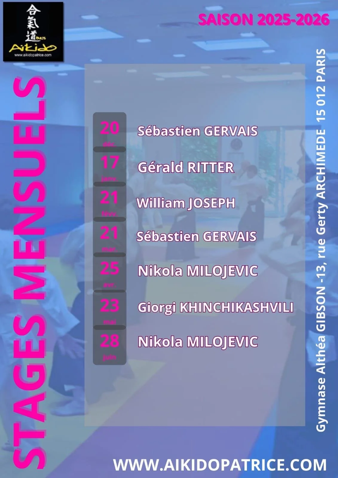 Prochains stages mensuels, saison 2025/2026 de l'A.C.C.