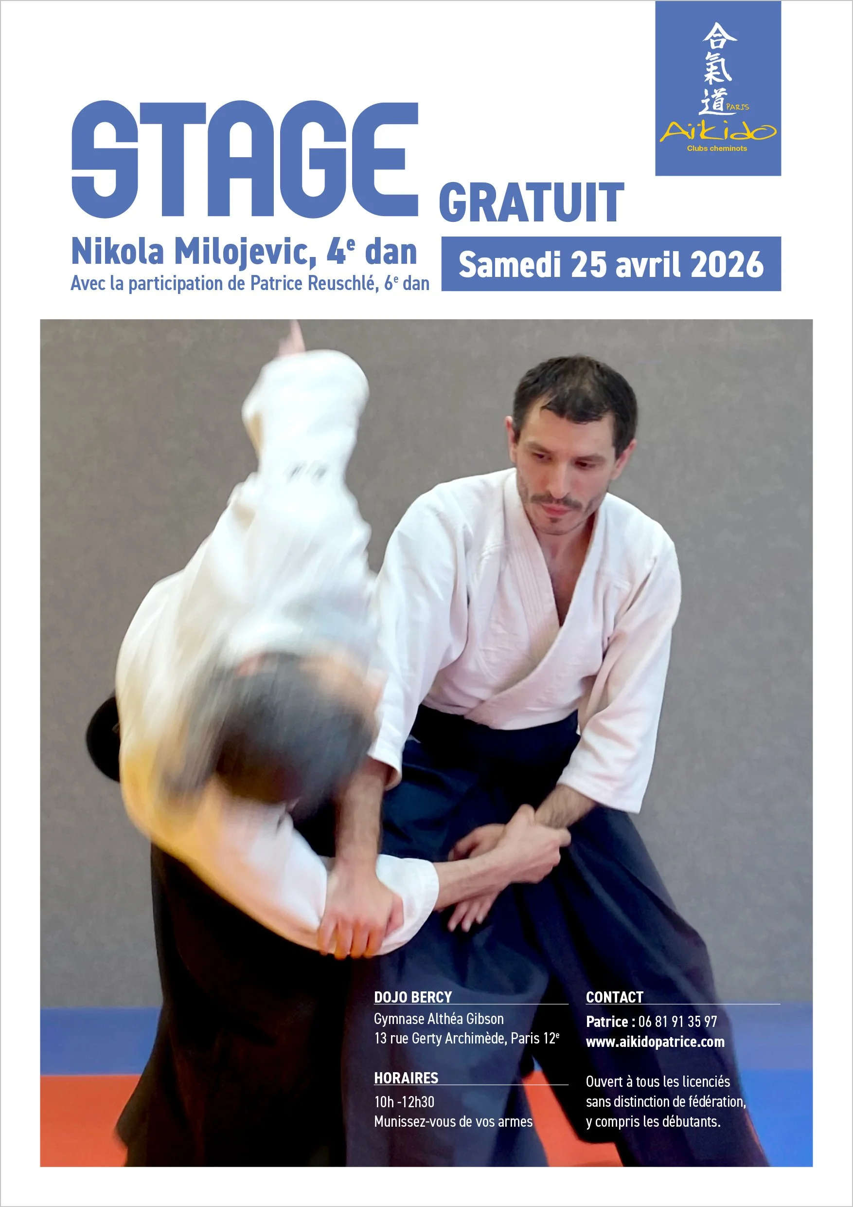 Stage gratuit animé par Nikola Milojevic, Gymnase Althéa Gibson le 25 avril 2026