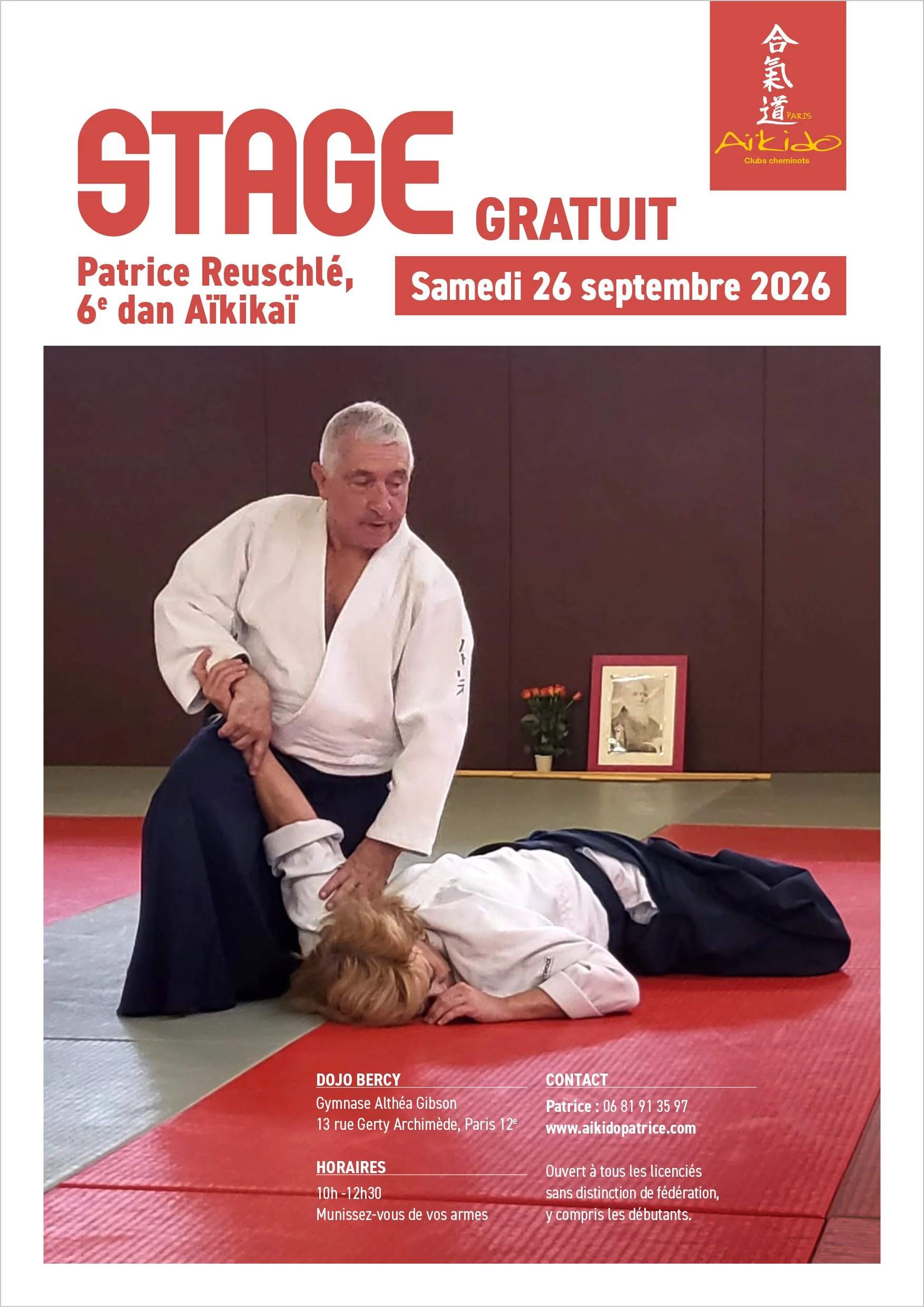 Stage gratuit animé par Patrice reuschlé, Gymnase Althéa Gibson le 26 septembre 2026