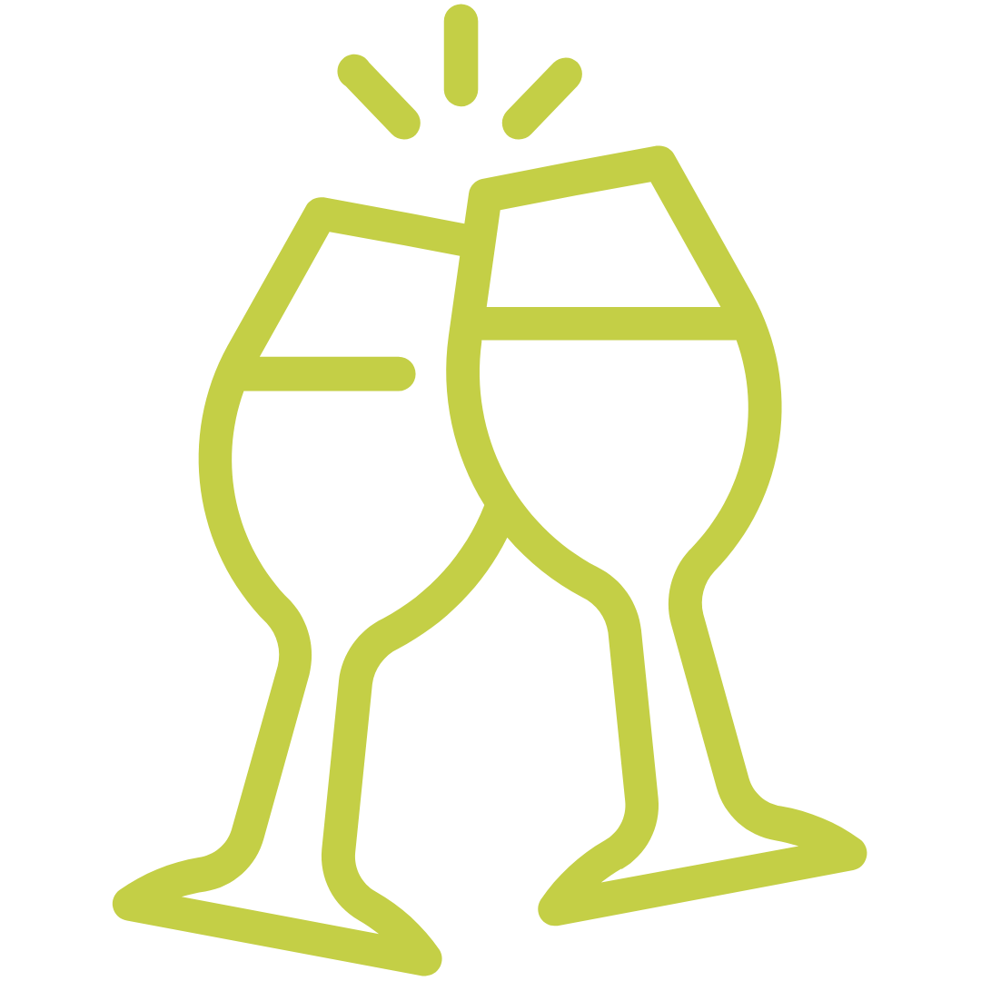 Deux verres à champagne levés en toast.