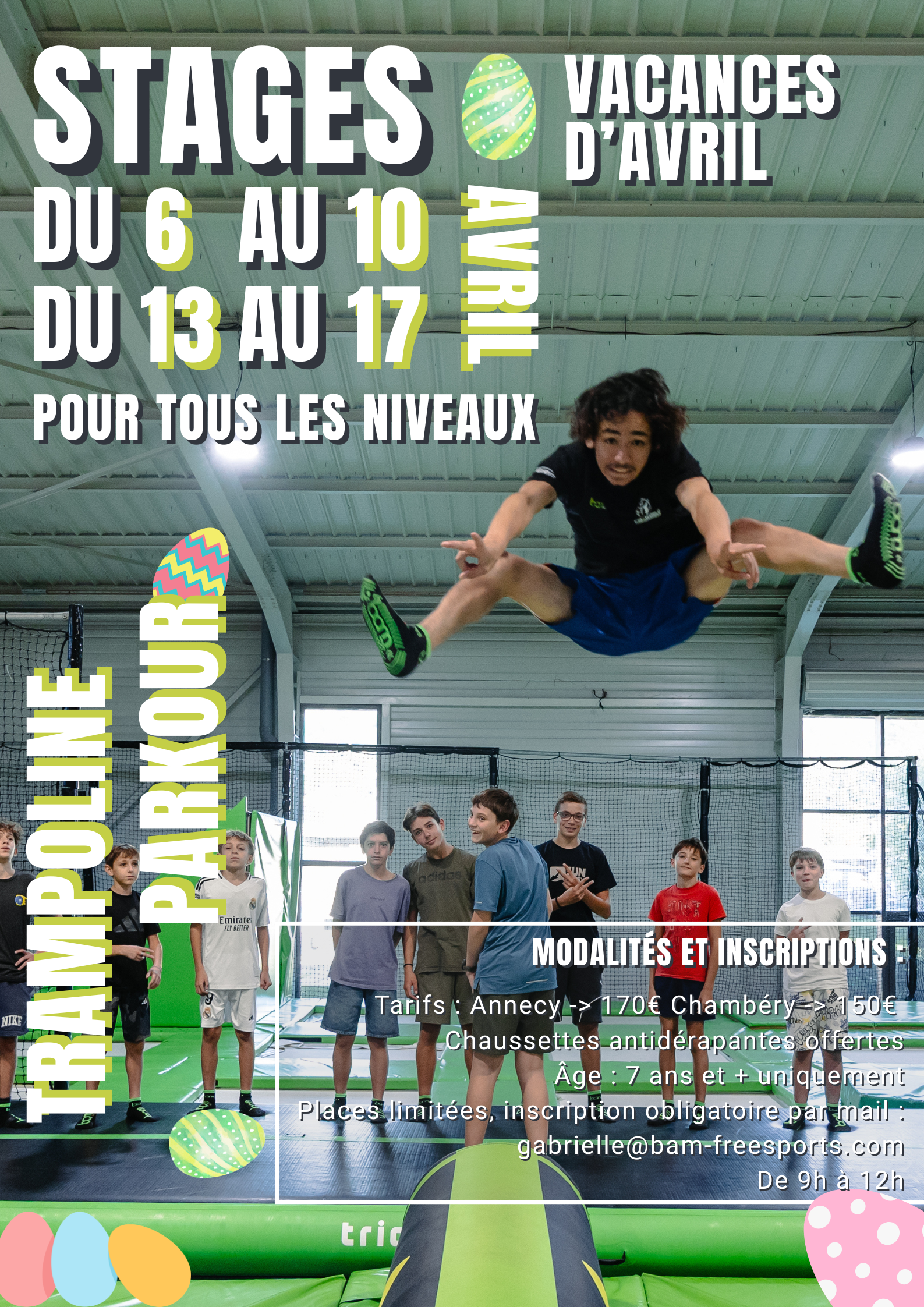 Affiche des stages de trampoline à bam freesports