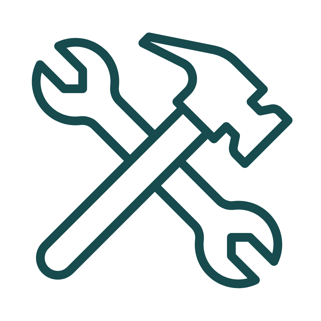 Icon of a wrench and hammer crossed, representing construction of infrastructure.