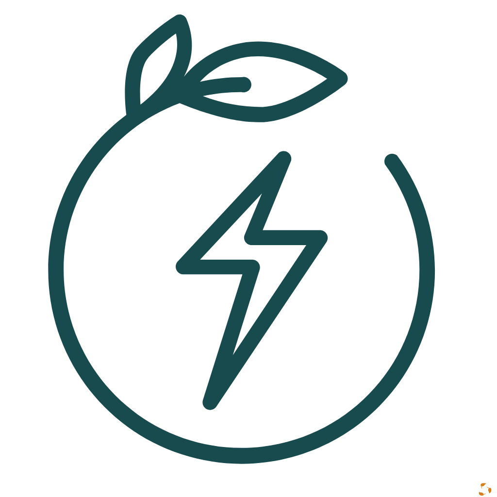 Outline of an apple with a lightning bolt inside, symbolizing clean energy production.