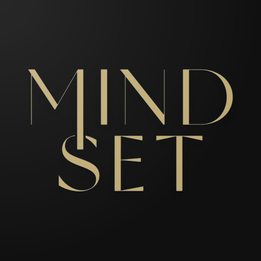 Texto dourado 'MINDSET' sobre fundo preto