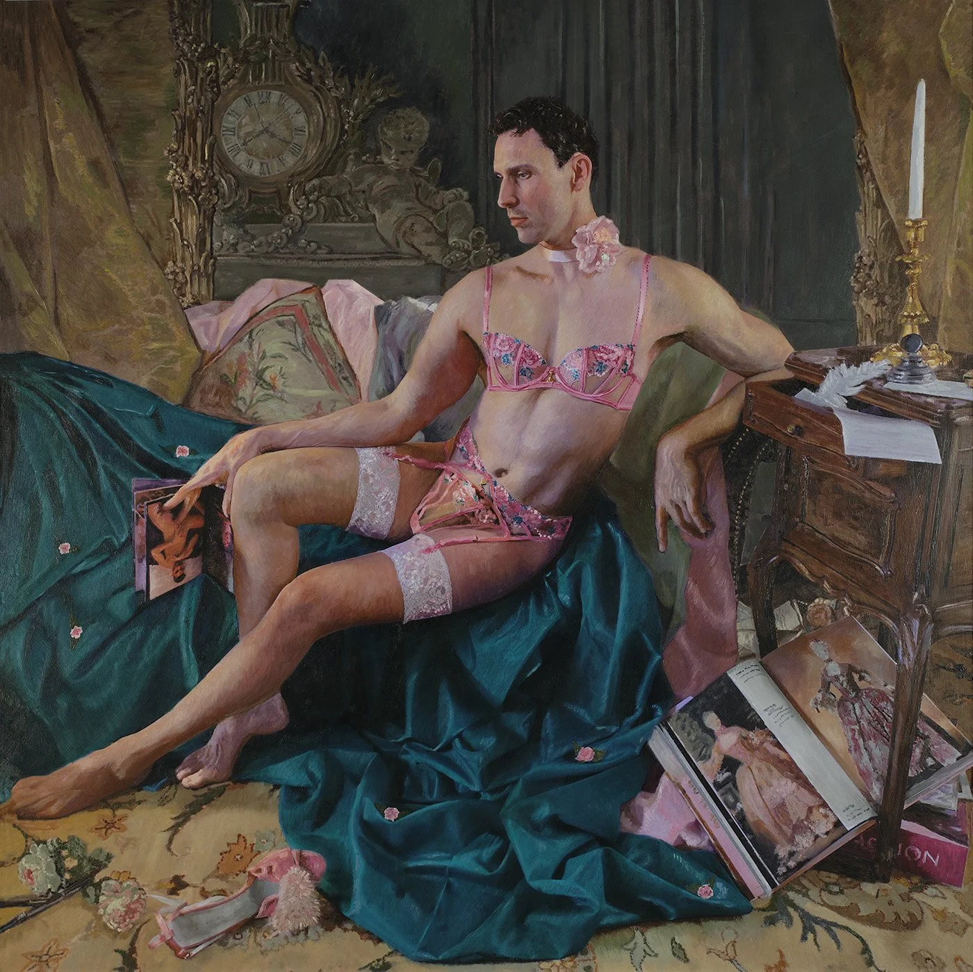 Madame D (Rococo Fantasy), oil on paper laid on board. 57.5cm x 57.5cm