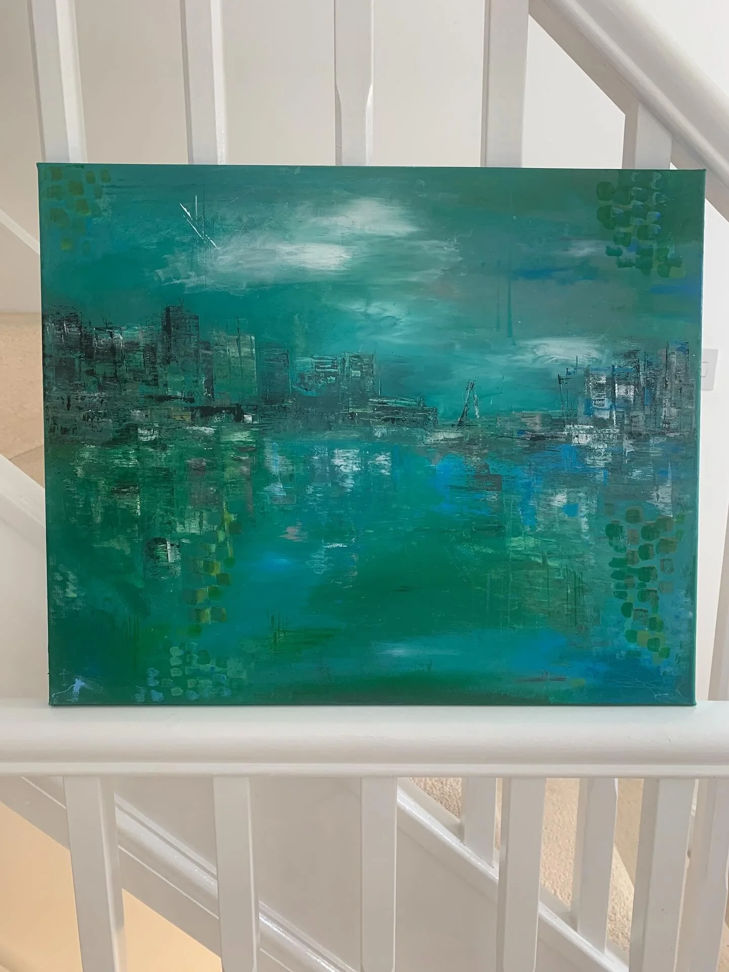 Abstract Acrylic landscape 18&rdquo;x22&rdquo;original painting available on my website link in Bio 💚💙🤍✨

#originalart #acrylicpaint ##studioart #supportartists #creativeminds #mindset #markmakingart #arttools #thankyou ✨