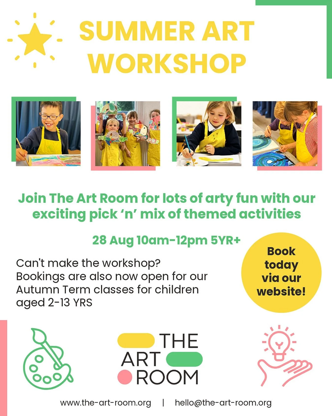 🖌️🎨✂️🖍️

Book your child into our summer workshop today to secure their space in our limited small, nurturing and super fun session!
 
With an exciting pick &lsquo;n&rsquo; mix of themed art activities for children, our summer workshop will follow