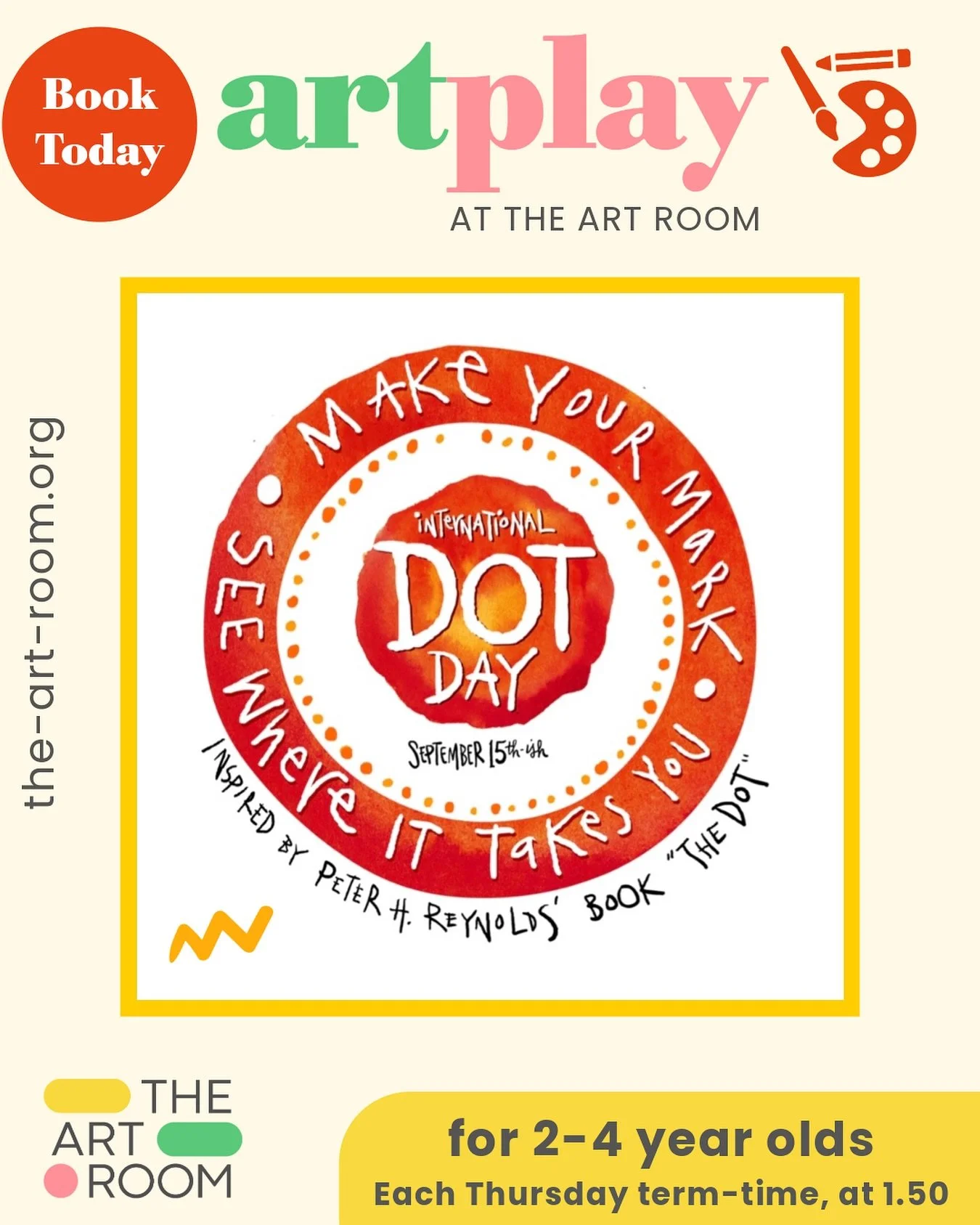 🧑&zwj;🎨 

In our afternoon preschooler session this Thursday at 1.50 in The Art Room we can&rsquo;t wait to be celebrating @internationaldotday 🙌😊🎉 

Based on highly acclaimed &lsquo;The Dot&rsquo; book by Peter H Reynolds, it will give us a cha