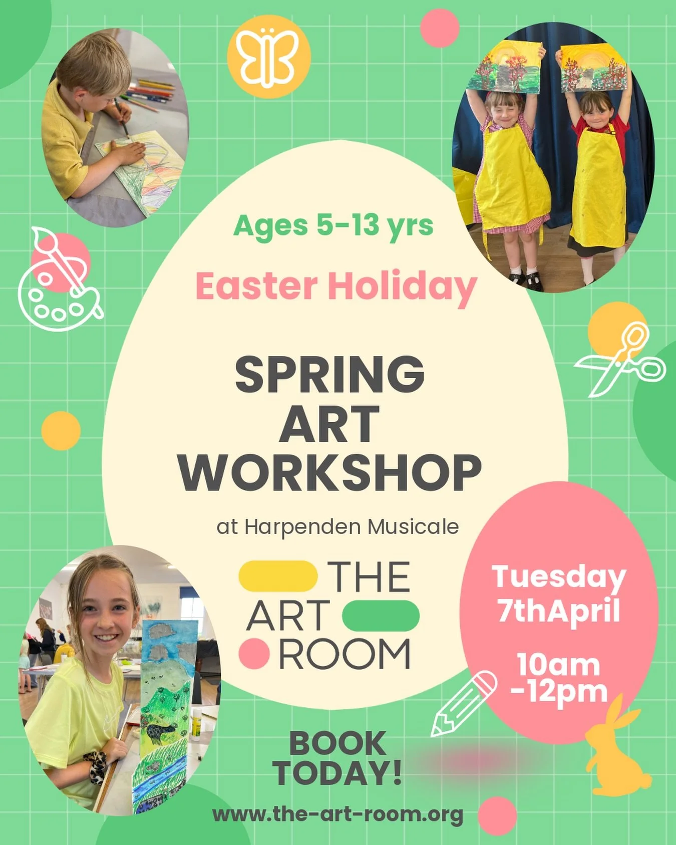 🎨✂️🖍️

🙌 Bookings now open for our&hellip;

EASTER HOLIDAY SPRING ART WORKSHOP! 🐰 🦋 🐥 🍃 🌷 

Tuesday 7 April, 10am-12pm &pound;25
For children aged 5-13yrs

&zwj;Join The Art Room for lots of arty fun with our exciting pick &lsquo;n&rsquo; mix