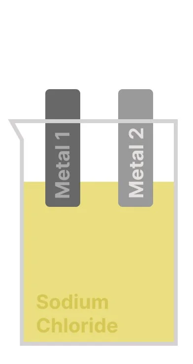Sodium Chloride solution with two different metals as electrodes to make a fuel cell.