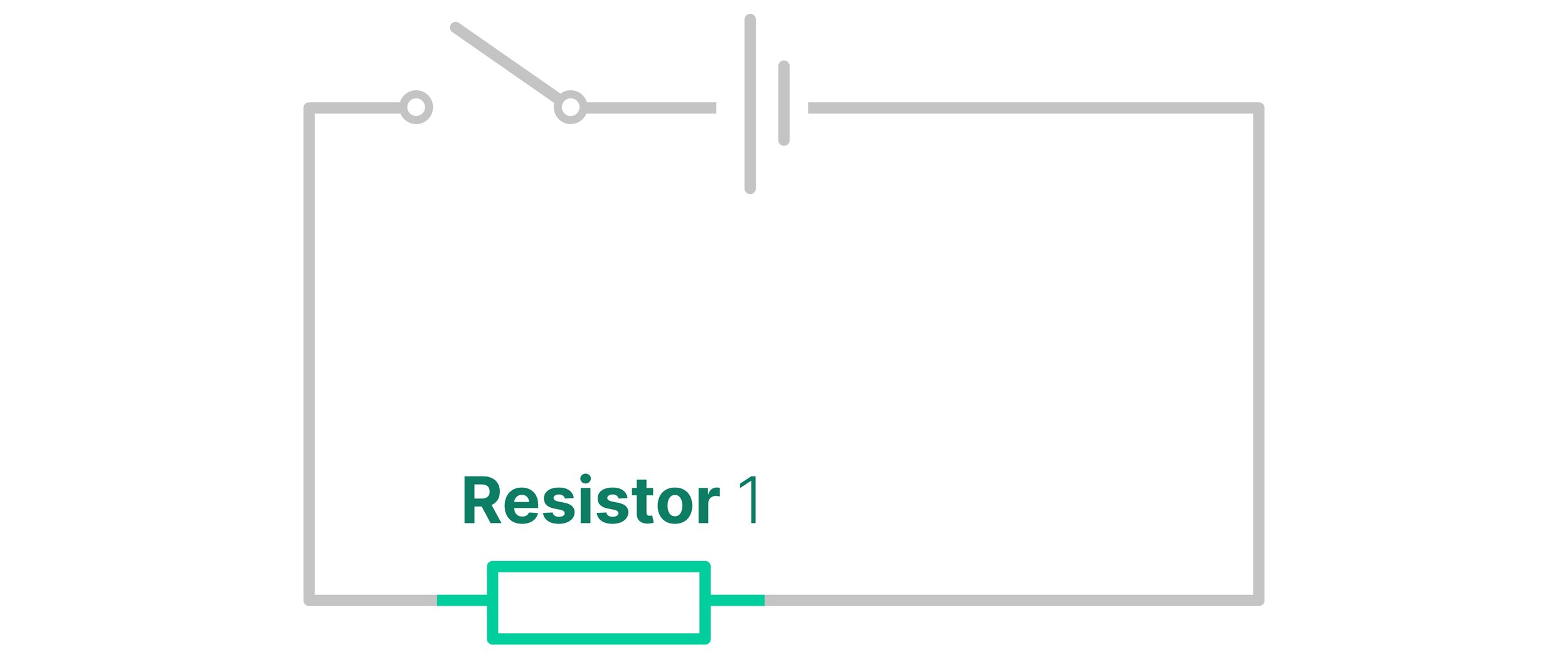 Circuit diagram showing the first resistor connected to a 1.5 V cell with an open switch.
