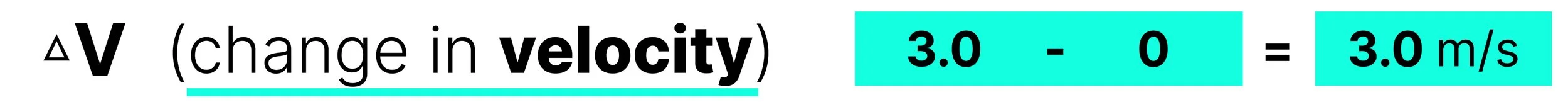Change in velocity calculation: 3 − 0 = 3 m/s.