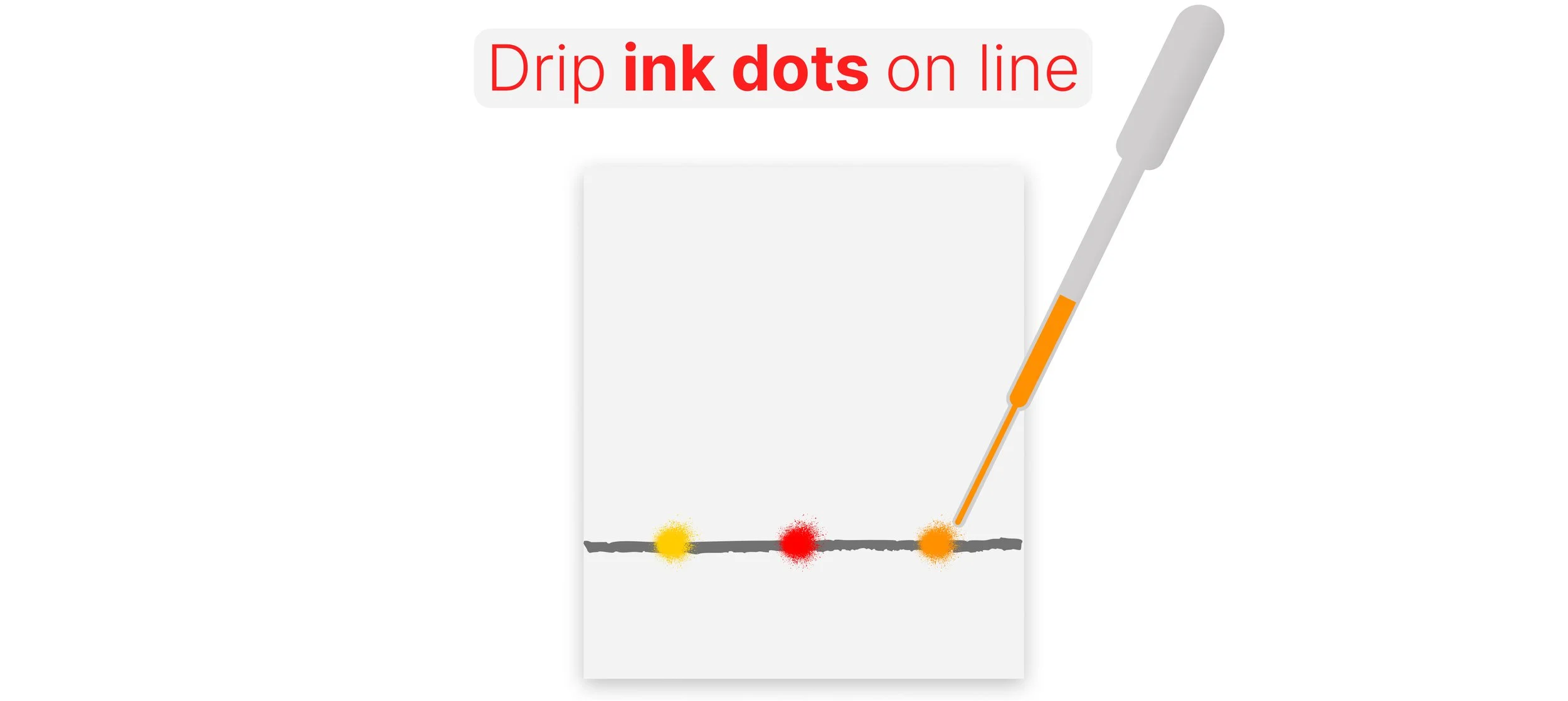 Pencil baseline drawn 1 cm from the bottom of chromatography paper, with three coloured ink spots applied along the line.
