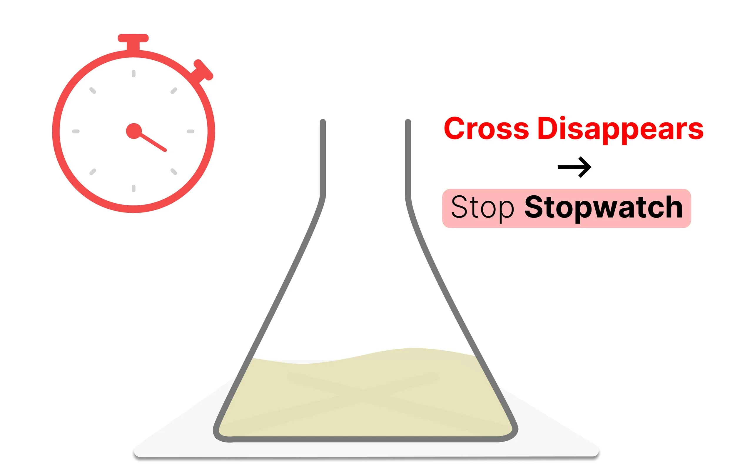 Stopwatch stopped when the cross beneath the flask is no longer visible because the reaction mixture has become cloudy.