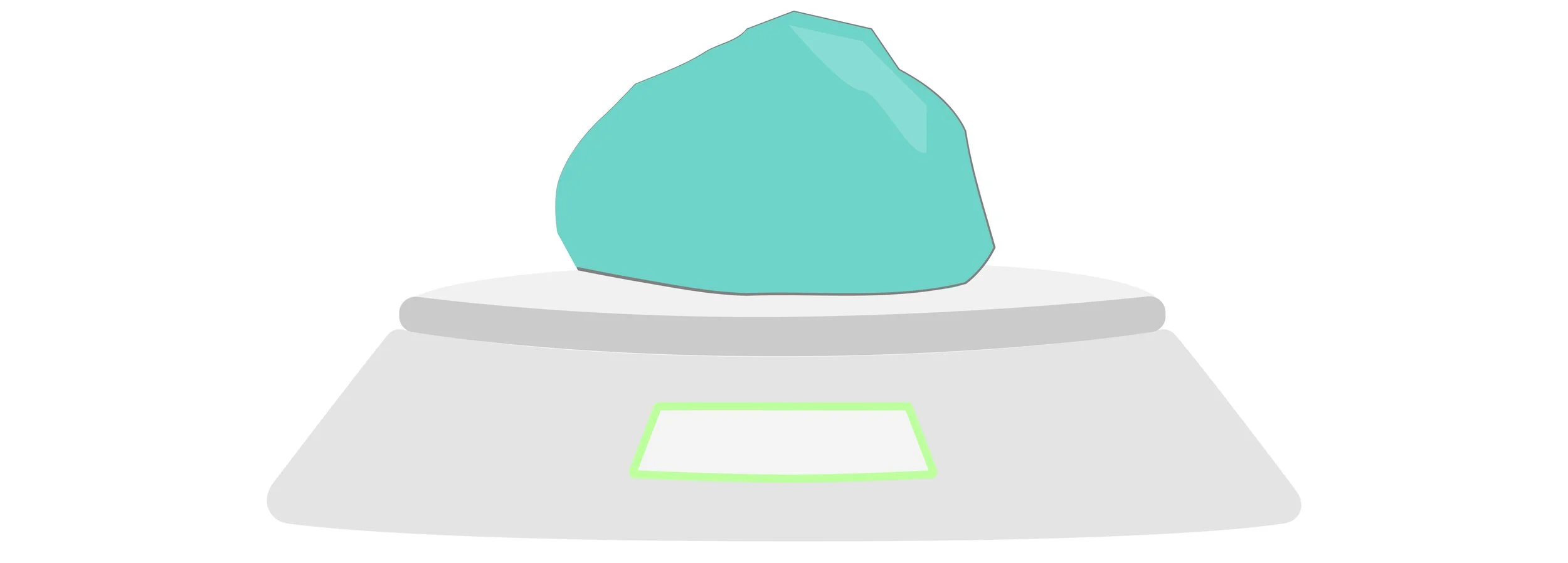 Irregularly shaped stone resting on a digital balance to measure its mass.