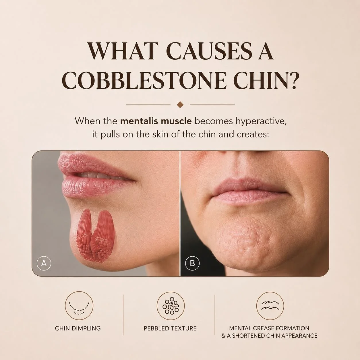 SOLUTION: Botox in the chin. Moderate dose. Too strong in this mentalis muscle will look odd, for a consultation with @dhfaces head to the BOOKING LINK IN BIO