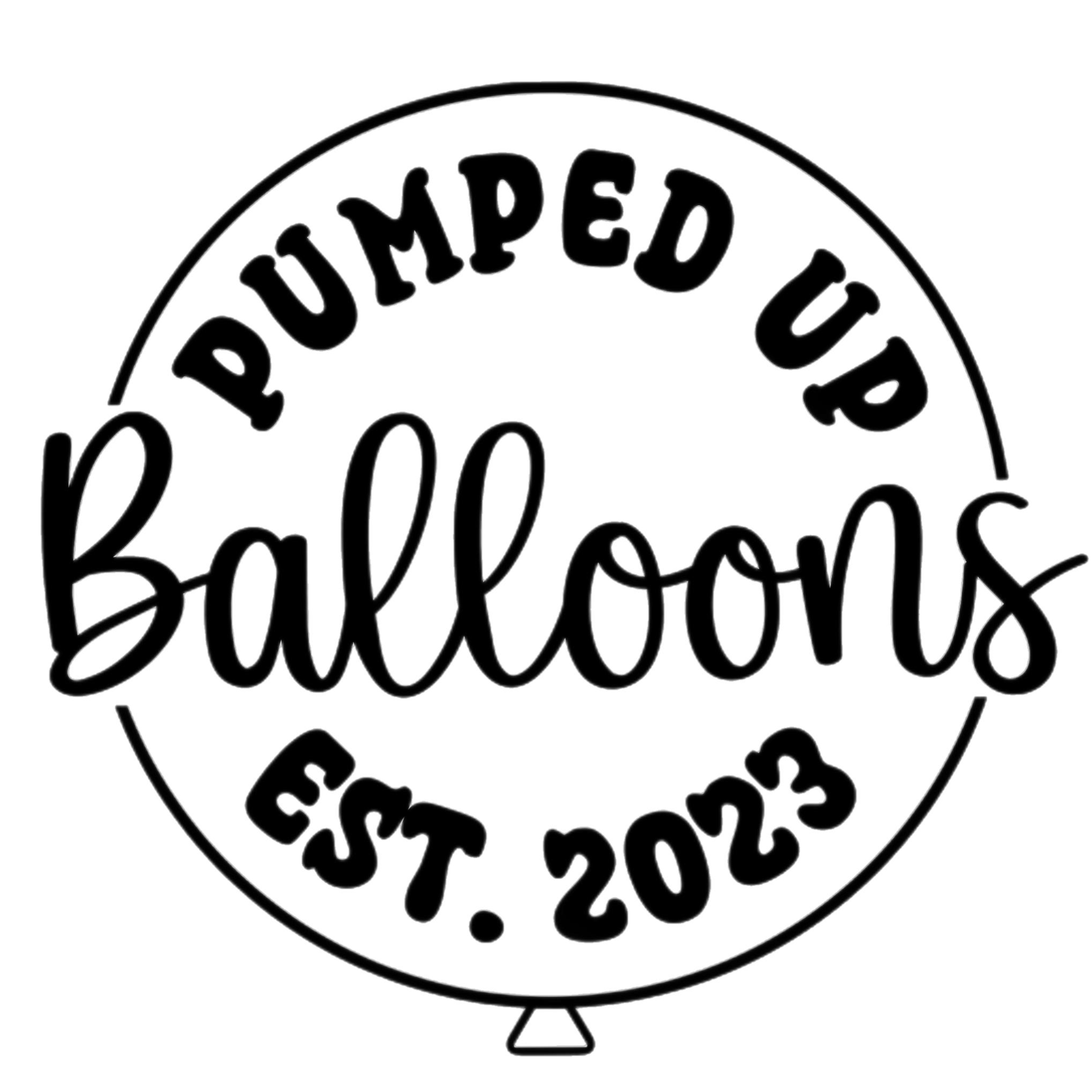 Black circular logo with the words 'Proudly Made Up' and 'Est. 2022' around the circle and 'Balloons' in the center, featuring a small triangle at the bottom.