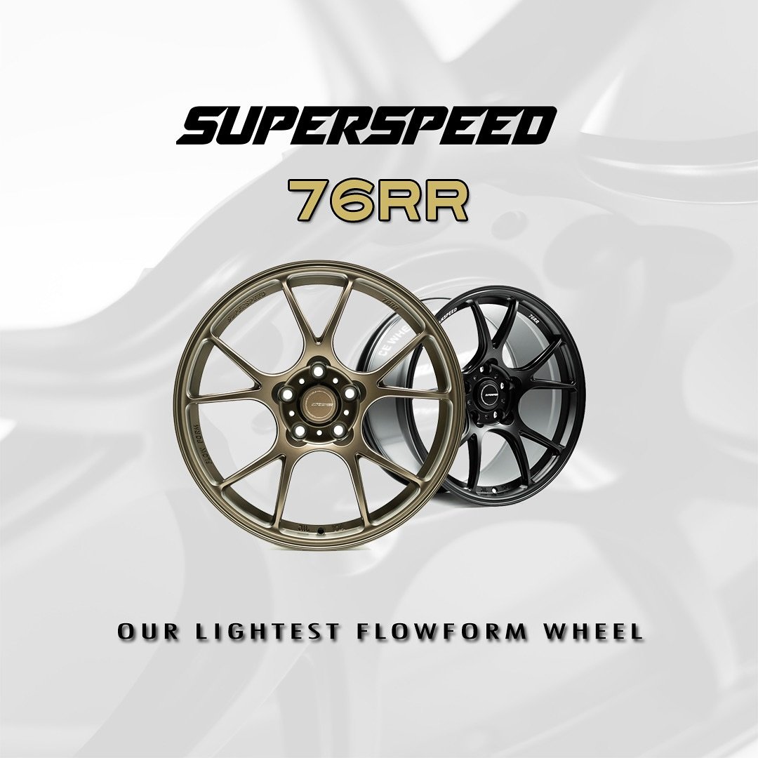 Now available at The Mod Squad &mdash; the all-new Superspeed 76RR.

This is Superspeed&rsquo;s lightest FlowForm wheel yet. Designed with weight reduction and real-world performance in mind:

Just 7.6kg (16.7 lbs) in 18x8.5

Bead knurling to keep ti