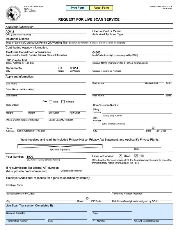 INSURANCE LICENSE LIVE SCAN