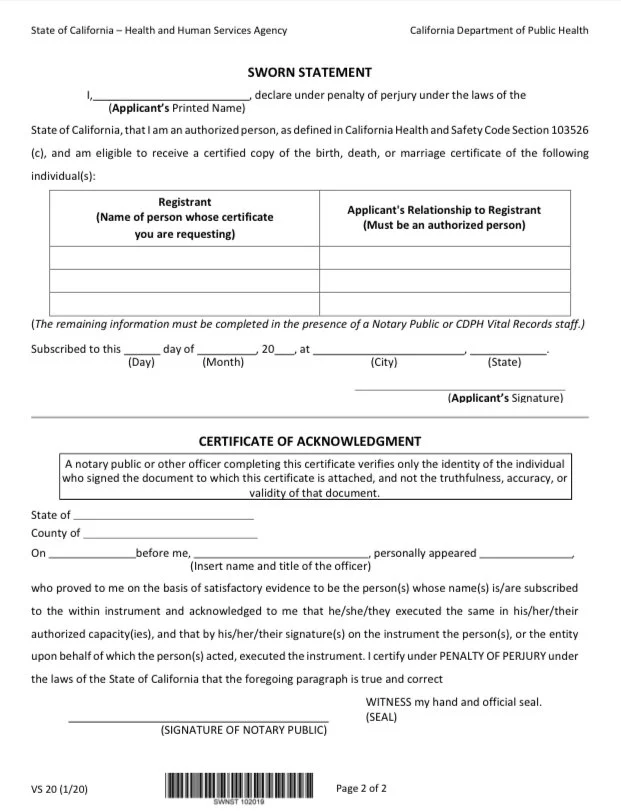 BIRTH, DEATH & MARRIAGE CERTIFICATE REQUEST NOTARIZATION