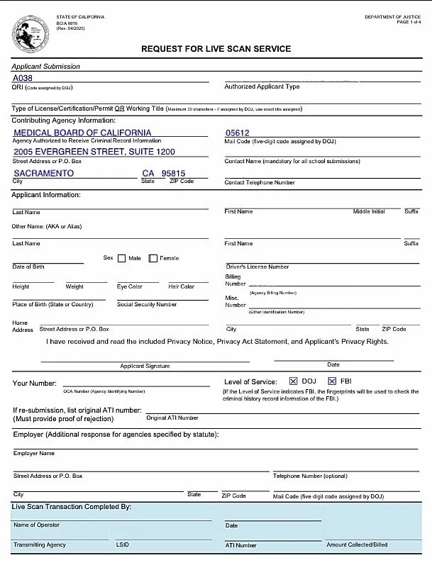 DOCTOR OF MEDICINE LIVE SCAN