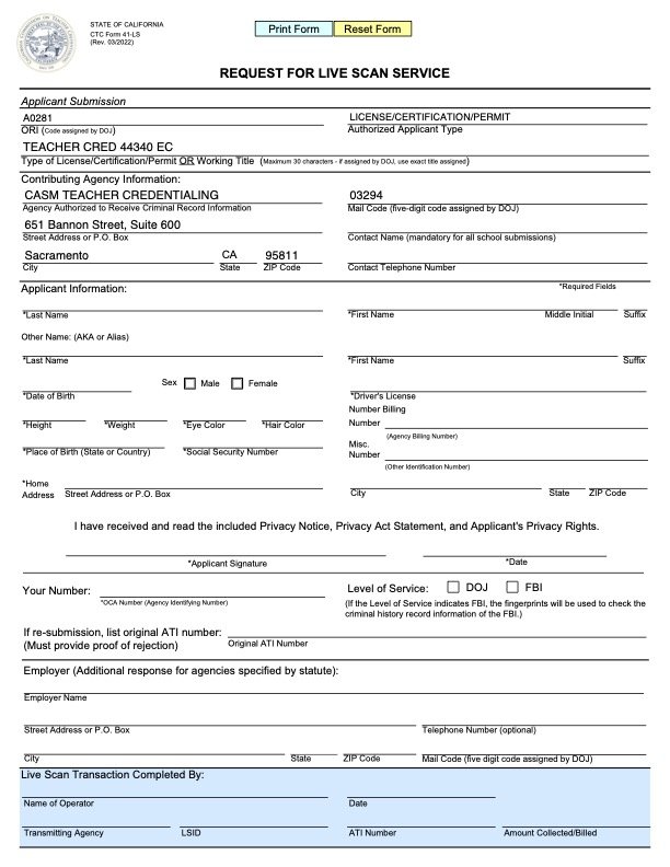 TEACHER LICENSE LIVE SCAN