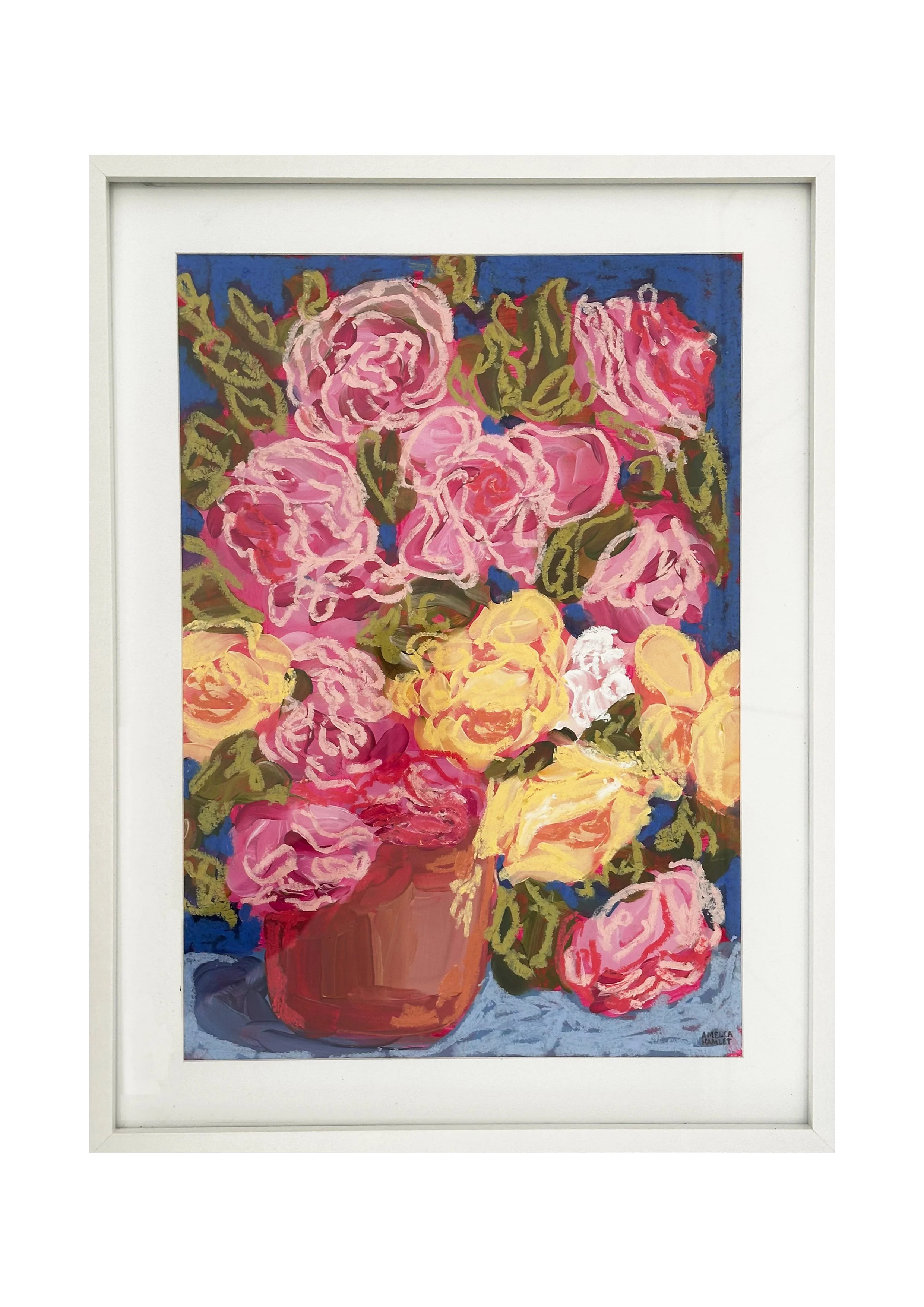 "a good year for roses" acrylic and oil pastel on paper