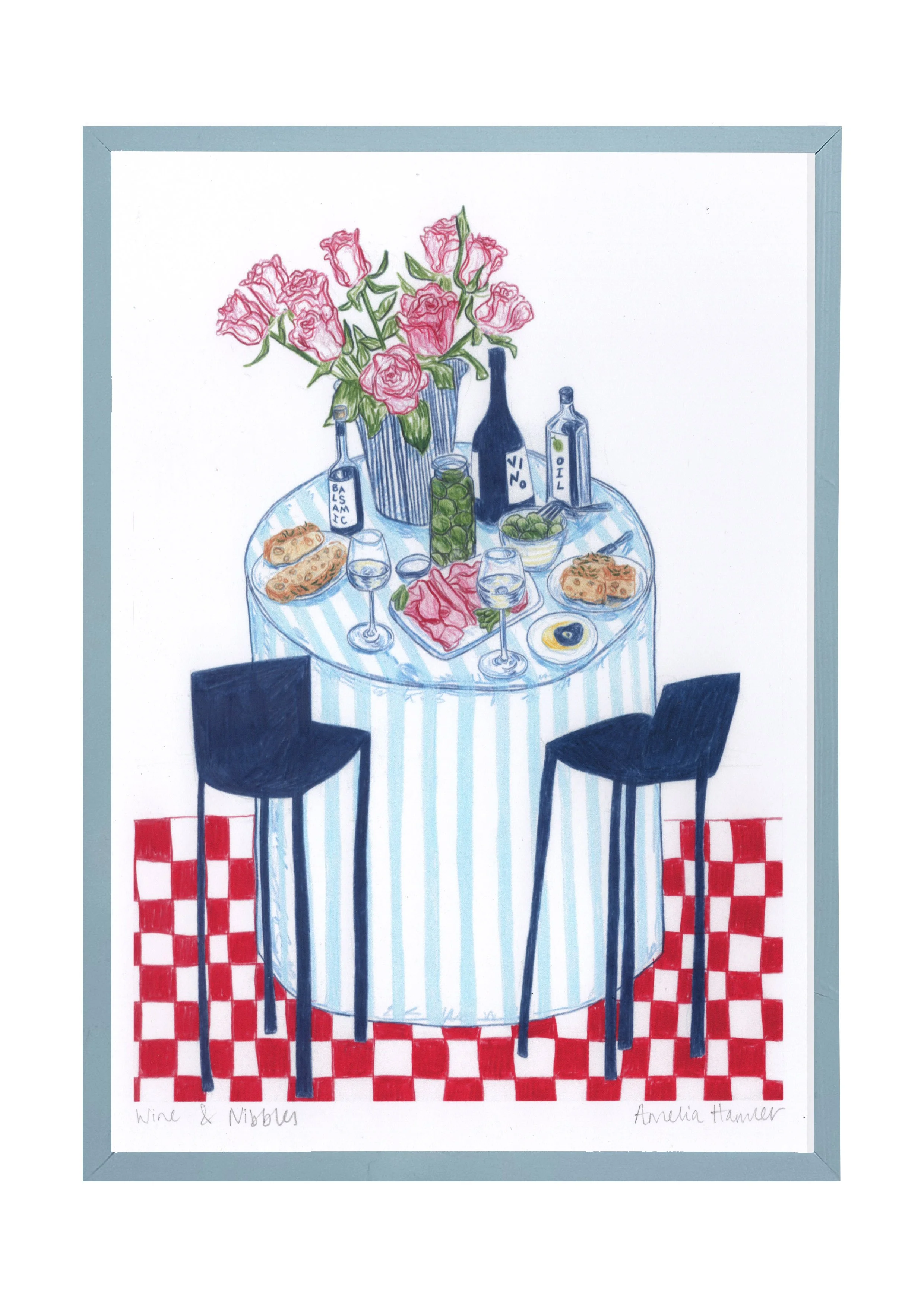 "wine and nibbles" print