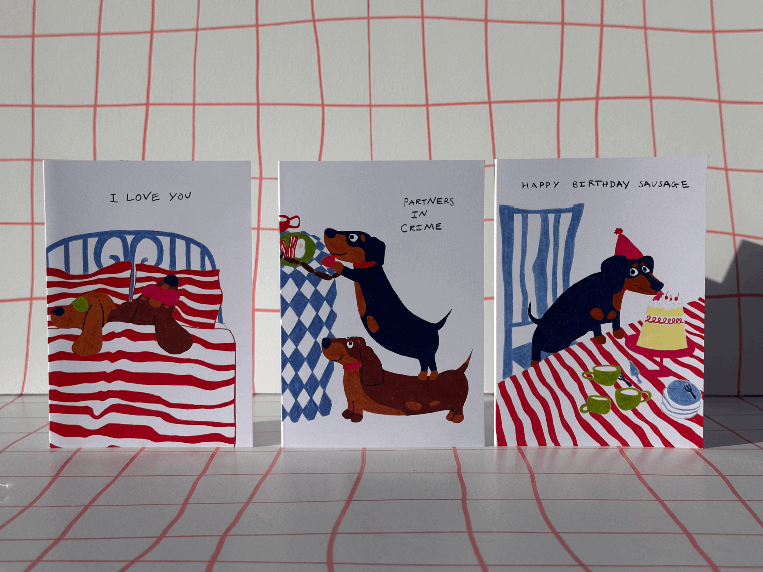 sausage dog card 3 pack