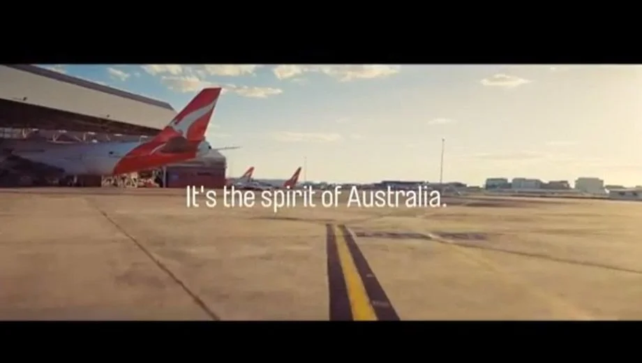 Australian airline airplanes parked at an airport with a caption that reads "It's the spirit of Australia."