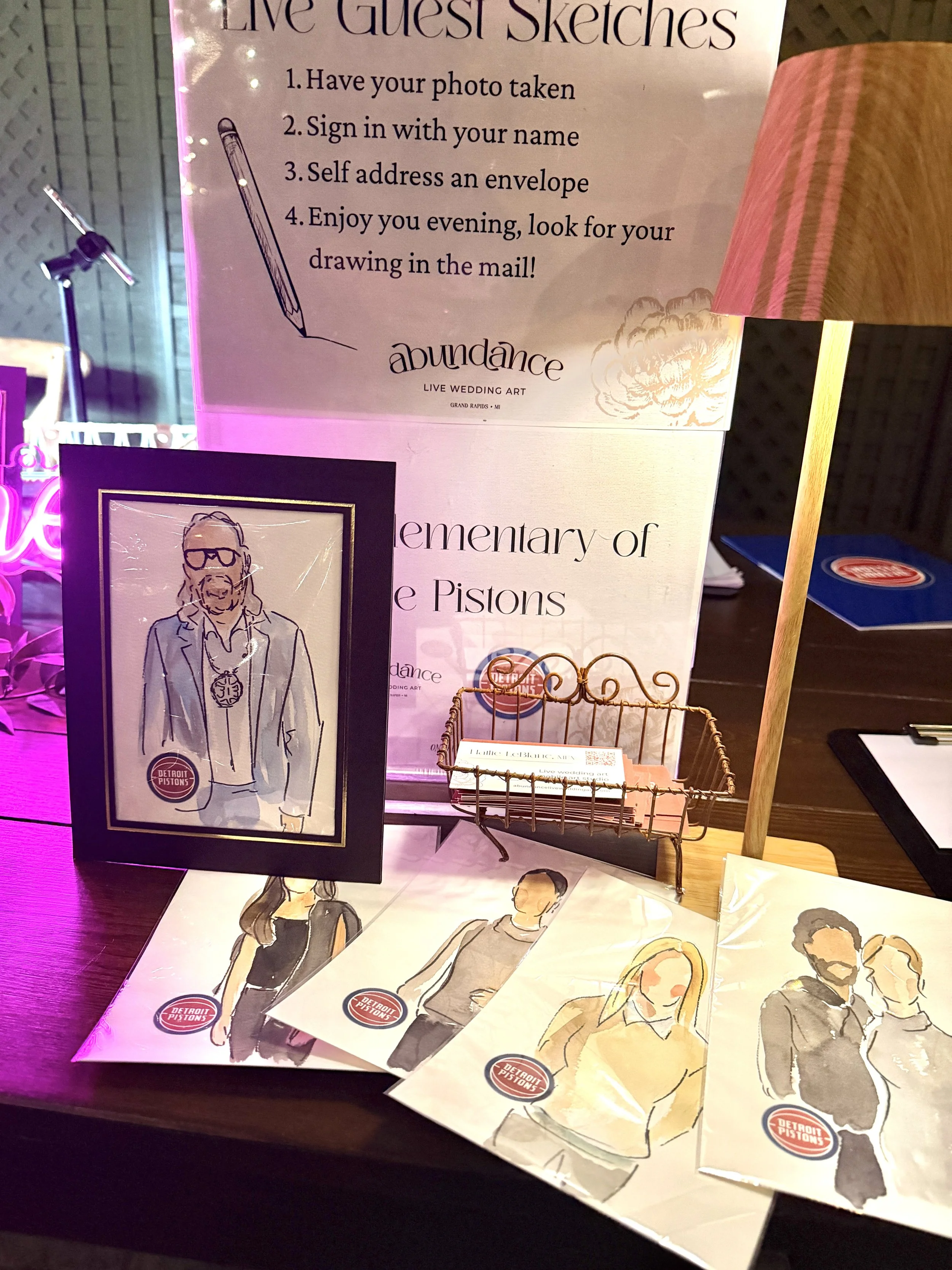 Detroit, Michigan basketball team The Pistons branded and personalized brand activation using guest sketches.