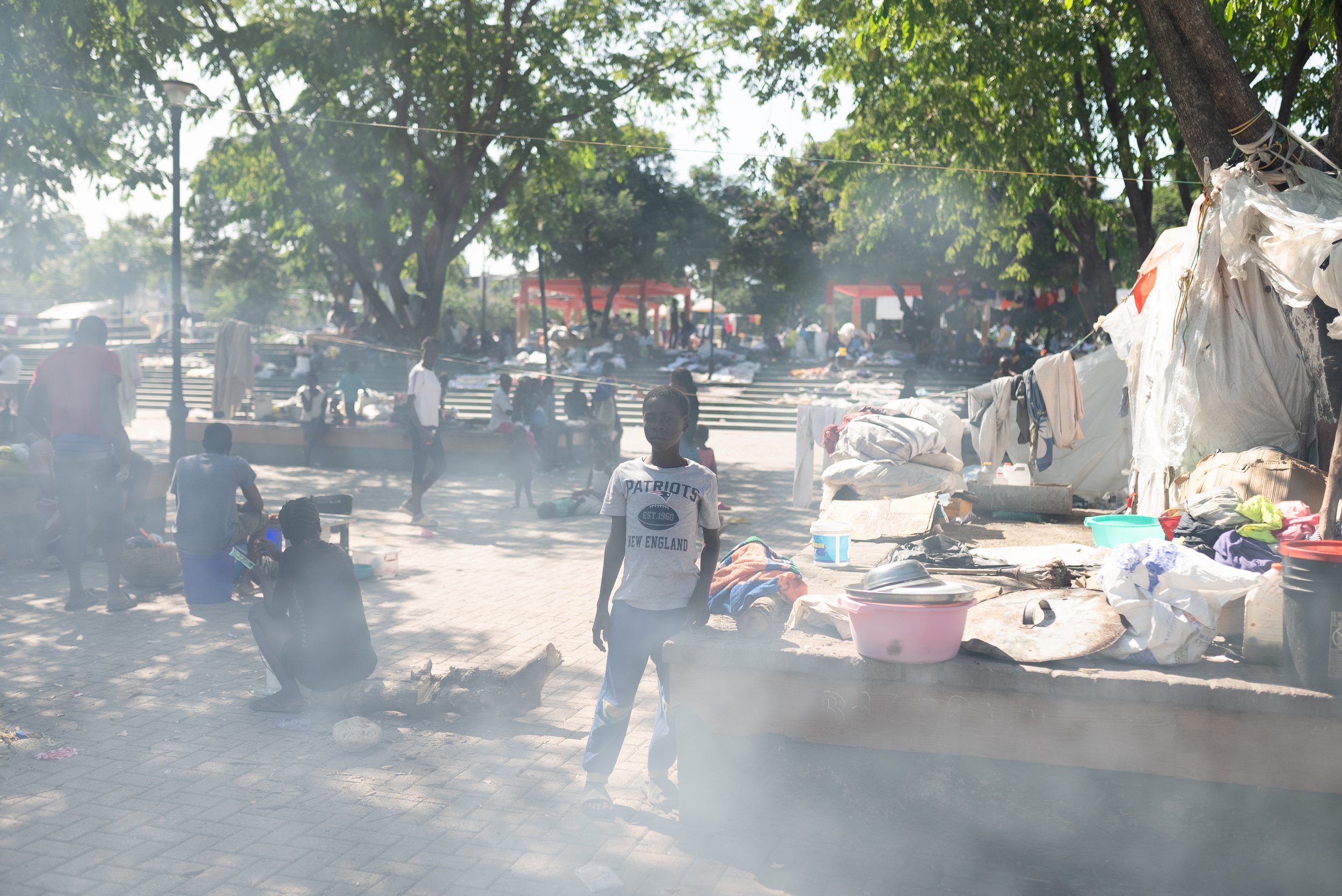 A child stands at a makeshift displacement camp in Port-au-Prince.
