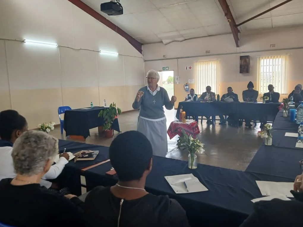 Sister Barbara sharing her wisdom with the religous of Manzini.jpeg